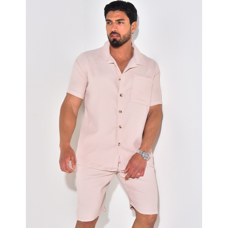 Ensemble chemise à manches courte et short effet côtelé