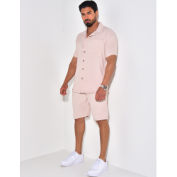 Ensemble chemise à manches courte et short effet côtelé