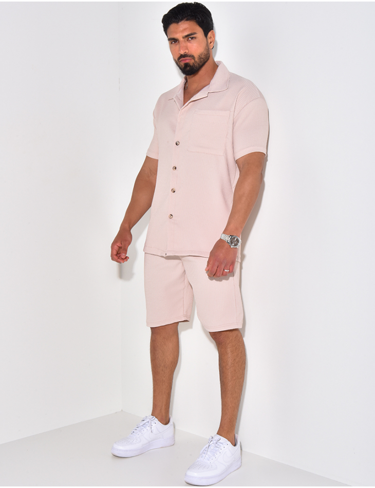 Ensemble chemise à manches courte et short effet côtelé