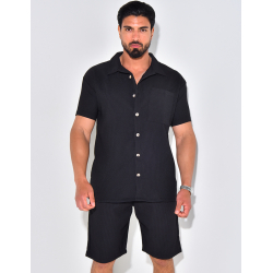 Ensemble chemise à manches courte et short effet côtelé Ensemble chemise à manches courte et short effet côtelé