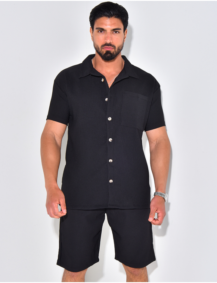 Ensemble chemise à manches courte et short effet côtelé Ensemble chemise à manches courte et short effet côtelé