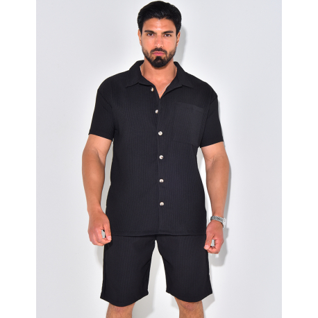 Ensemble chemise à manches courte et short effet côtelé Ensemble chemise à manches courte et short effet côtelé