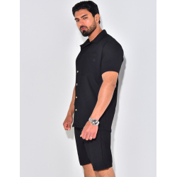 Ensemble chemise à manches courte et short effet côtelé Ensemble chemise à manches courte et short effet côtelé