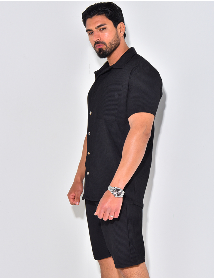 Ensemble chemise à manches courte et short effet côtelé Ensemble chemise à manches courte et short effet côtelé