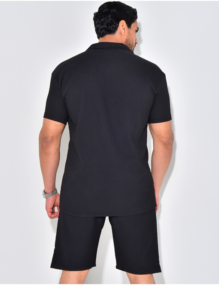 Ensemble chemise à manches courte et short effet côtelé Ensemble chemise à manches courte et short effet côtelé