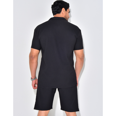 Ensemble chemise à manches courte et short effet côtelé Ensemble chemise à manches courte et short effet côtelé