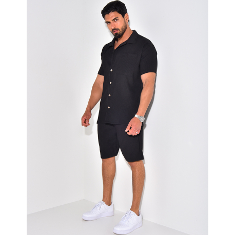 Ensemble chemise à manches courte et short effet côtelé Ensemble chemise à manches courte et short effet côtelé