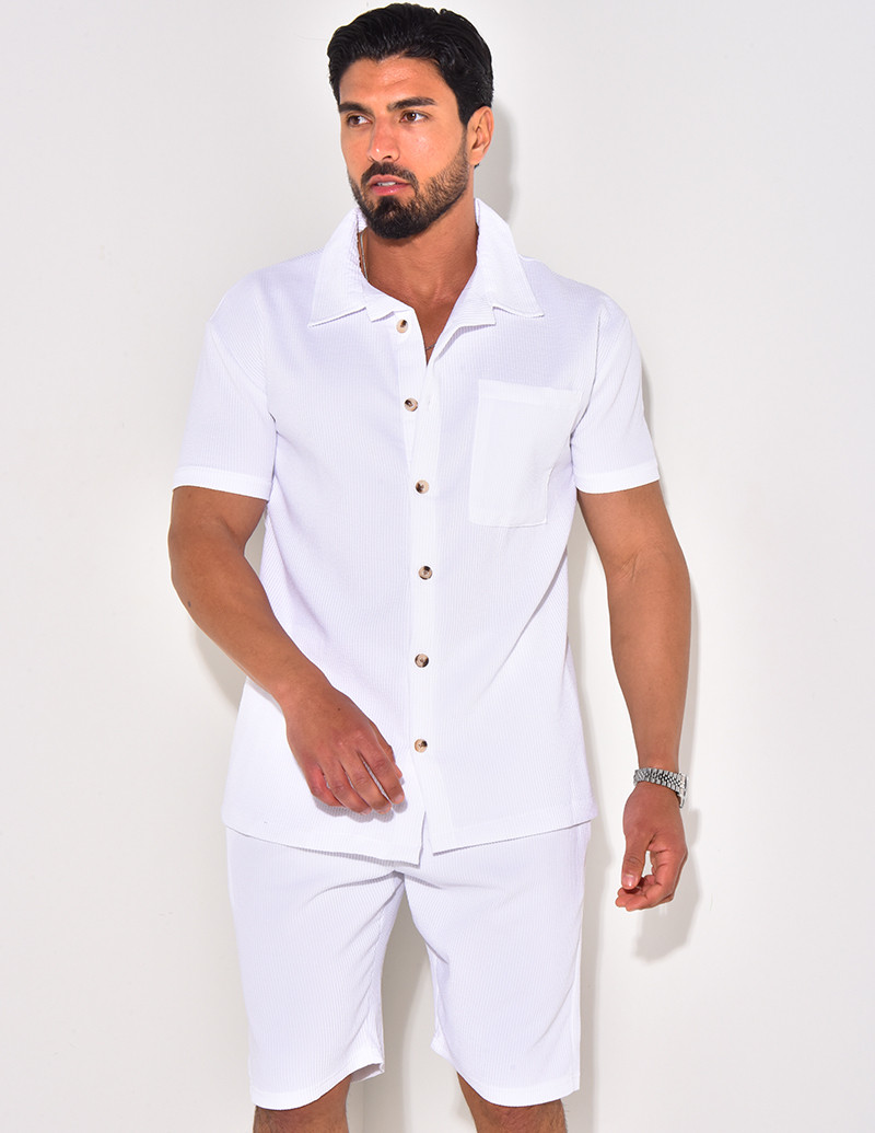 Ensemble chemise à manches courte et short effet côtelé