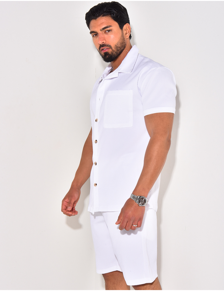 Ensemble chemise à manches courte et short effet côtelé Ensemble chemise à manches courte et short effet côtelé