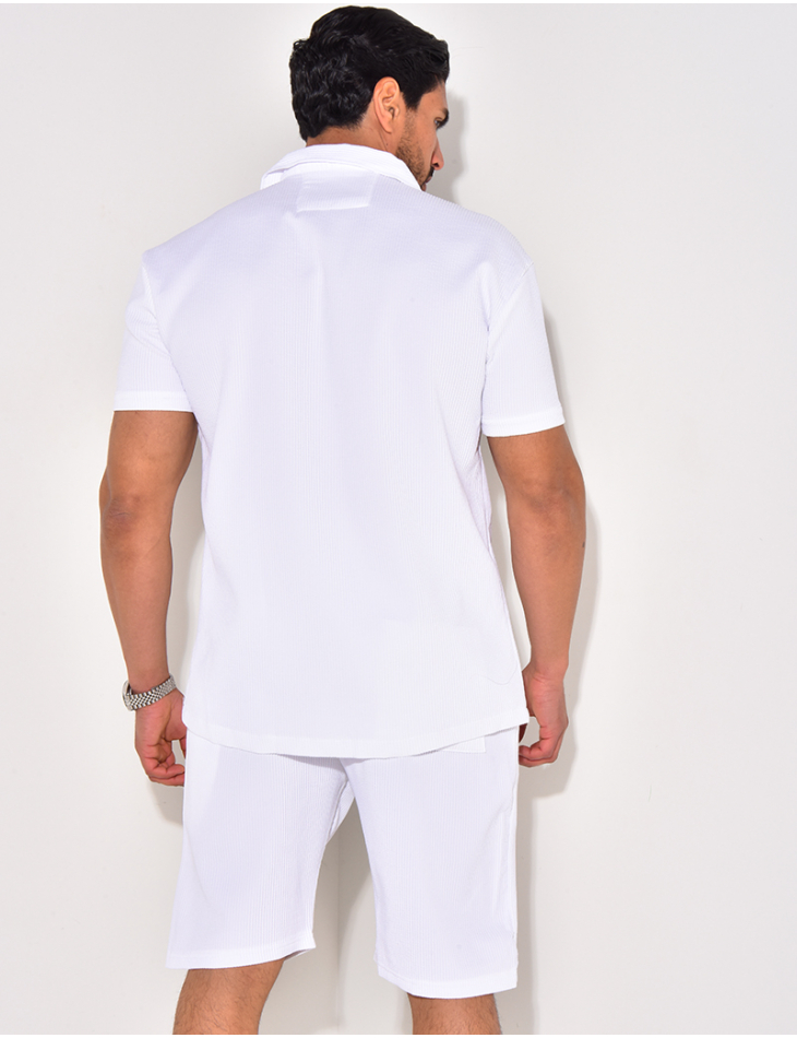 Ensemble chemise à manches courte et short effet côtelé Ensemble chemise à manches courte et short effet côtelé