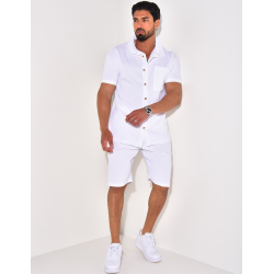 Ensemble chemise à manches courte et short effet côtelé Ensemble chemise à manches courte et short effet côtelé