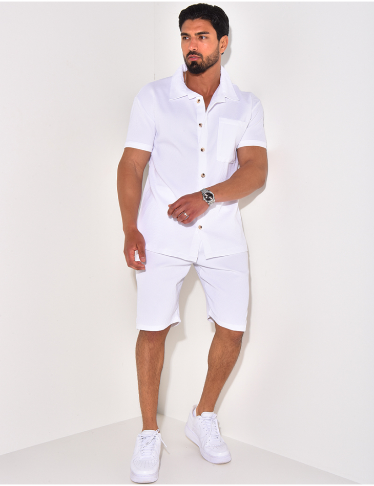 Ensemble chemise à manches courte et short effet côtelé Ensemble chemise à manches courte et short effet côtelé