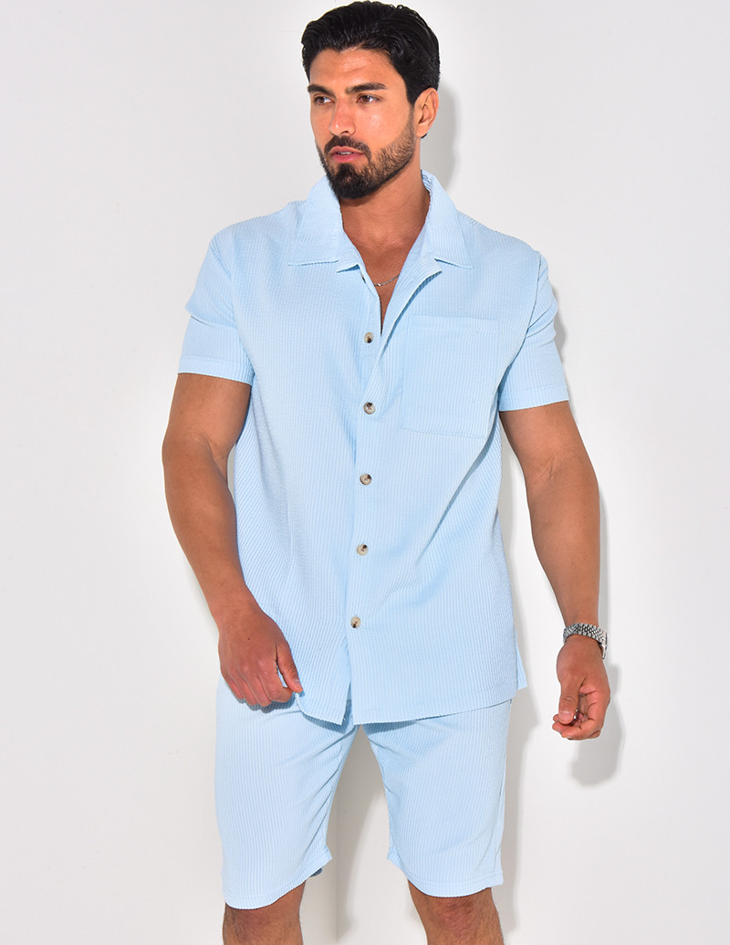 Ensemble chemise à manches courtes et short effet côtelé