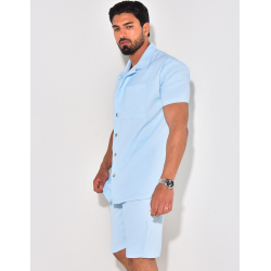 Ensemble chemise à manches courtes et short effet côtelé Ensemble chemise à manches courtes et short effet côtelé