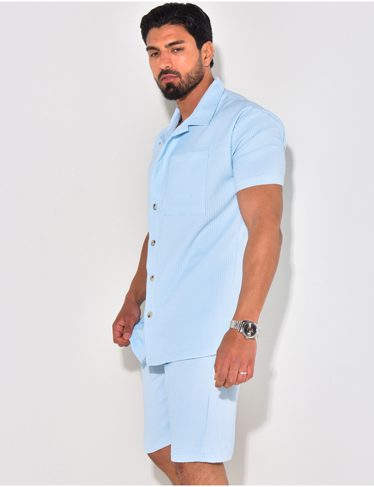 Ensemble chemise à manches courtes et short effet côtelé Ensemble chemise à manches courtes et short effet côtelé