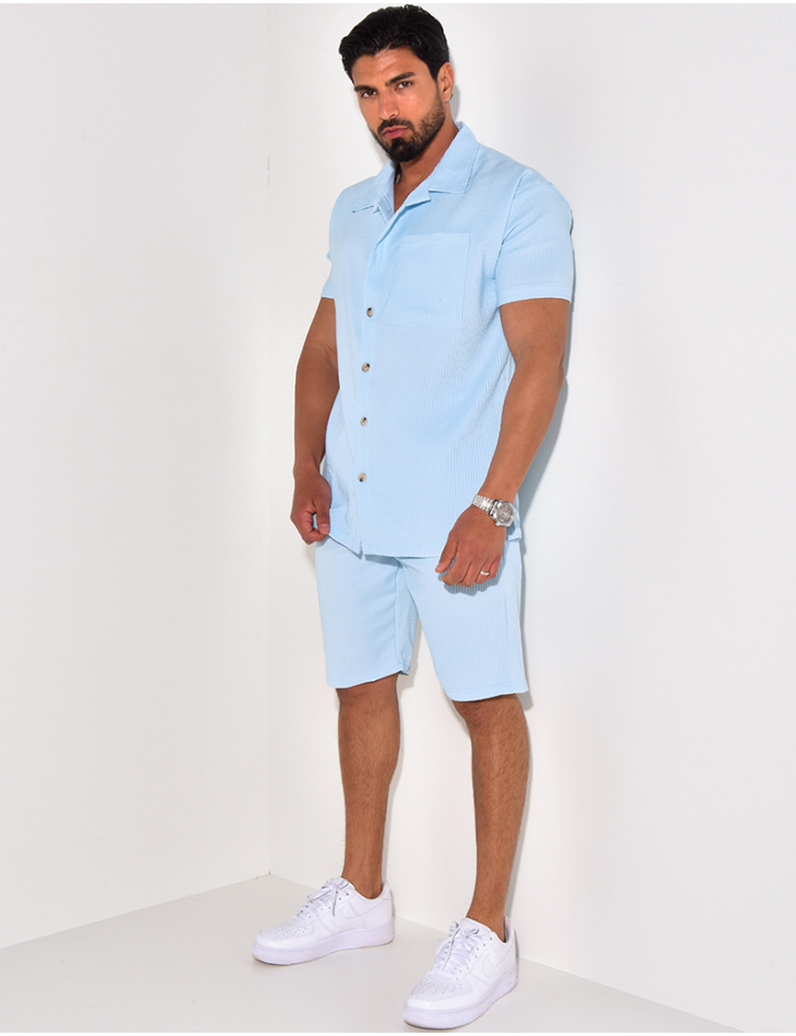 Ensemble chemise à manches courtes et short effet côtelé Ensemble chemise à manches courtes et short effet côtelé