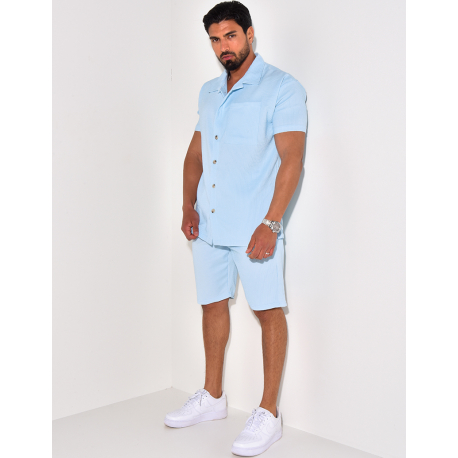 Ensemble chemise à manches courtes et short effet côtelé Ensemble chemise à manches courtes et short effet côtelé