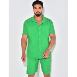 Ensemble chemise à manches courte et short effet côtelé Ensemble chemise à manches courte et short effet côtelé