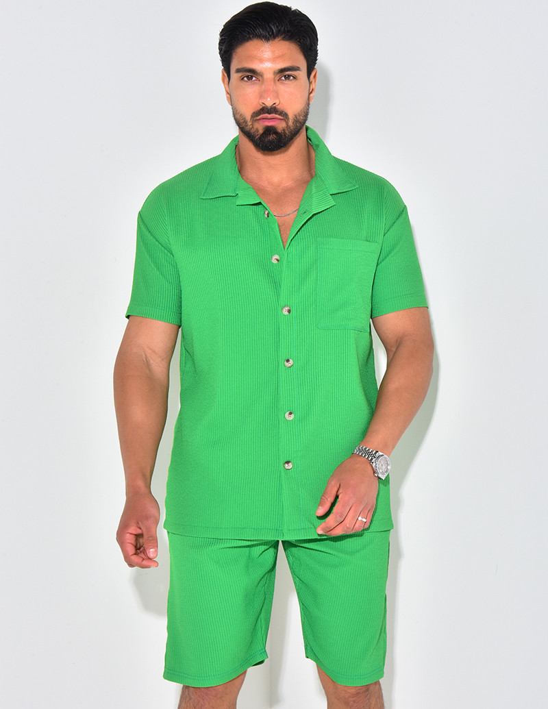 Ensemble chemise à manches courte et short effet côtelé