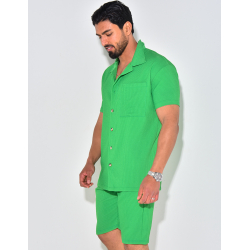 Ensemble chemise à manches courte et short effet côtelé Ensemble chemise à manches courte et short effet côtelé