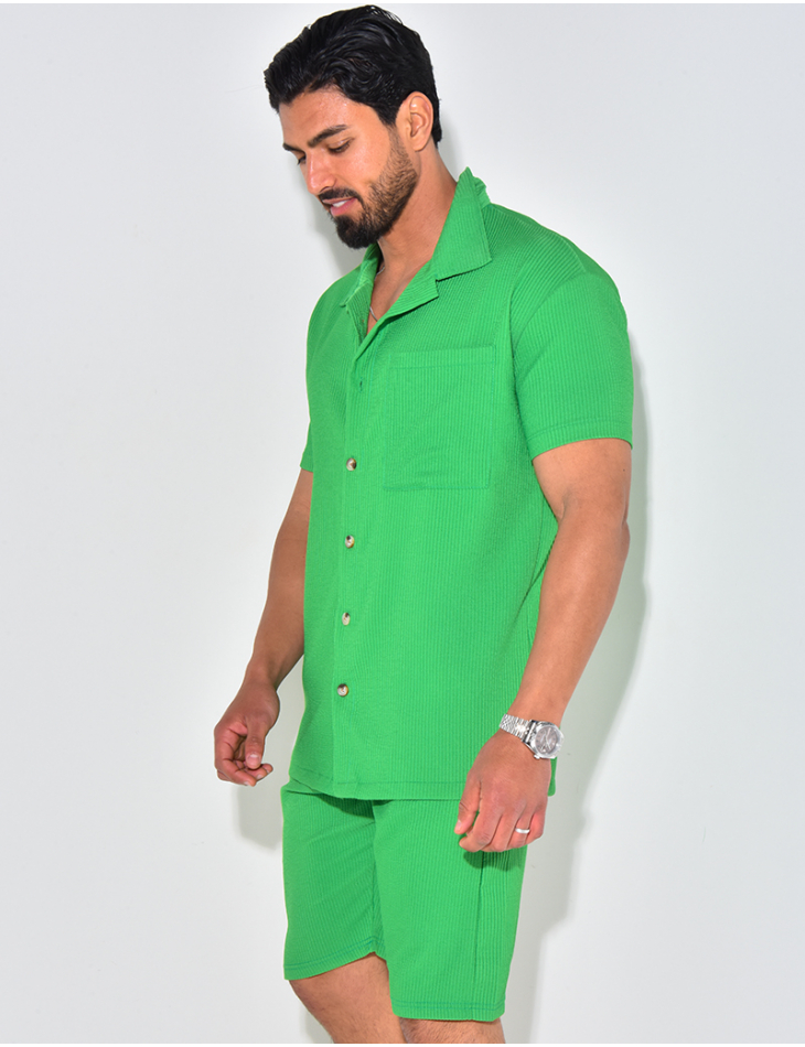 Ensemble chemise à manches courte et short effet côtelé Ensemble chemise à manches courte et short effet côtelé