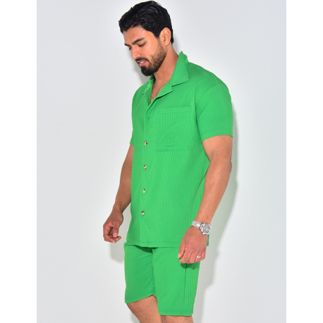 Ensemble chemise à manches courte et short effet côtelé Ensemble chemise à manches courte et short effet côtelé