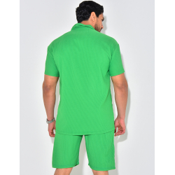 Ensemble chemise à manches courte et short effet côtelé Ensemble chemise à manches courte et short effet côtelé