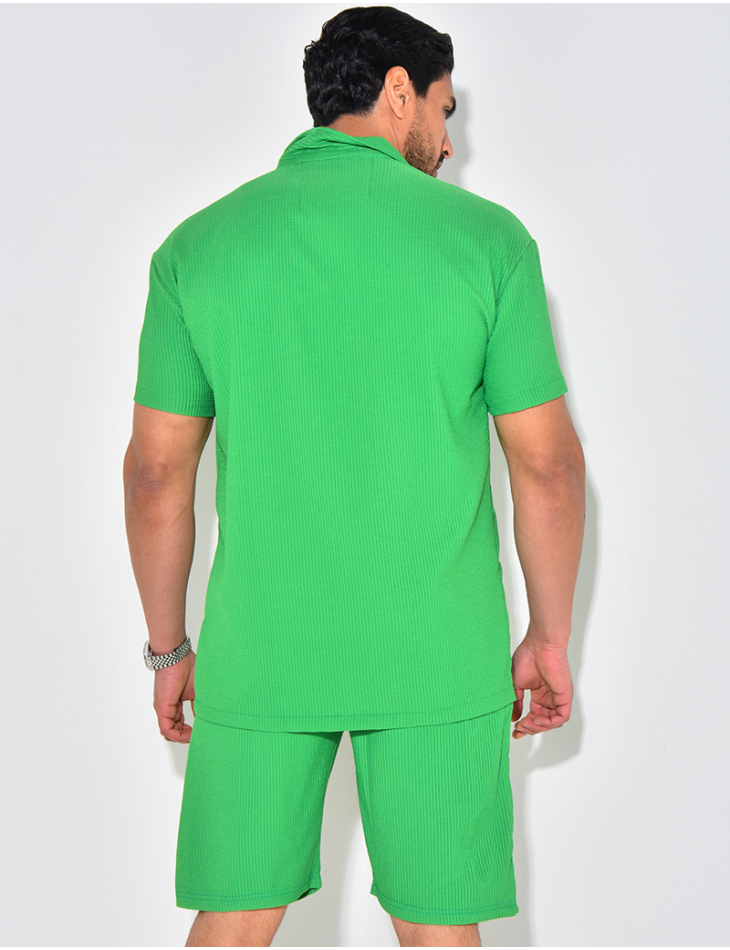 Ensemble chemise à manches courte et short effet côtelé Ensemble chemise à manches courte et short effet côtelé