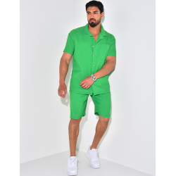 Ensemble chemise à manches courte et short effet côtelé Ensemble chemise à manches courte et short effet côtelé
