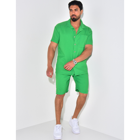 Ensemble chemise à manches courte et short effet côtelé Ensemble chemise à manches courte et short effet côtelé
