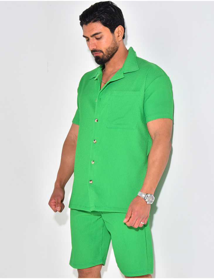 Ensemble chemise à manches courte et short effet côtelé Ensemble chemise à manches courte et short effet côtelé