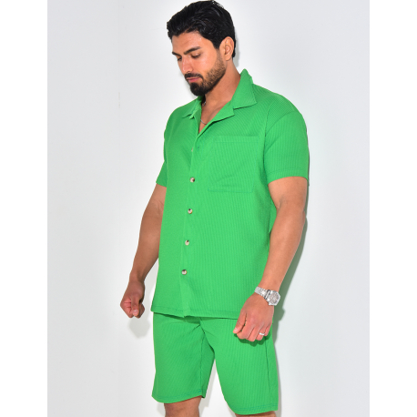 Ensemble chemise à manches courte et short effet côtelé Ensemble chemise à manches courte et short effet côtelé