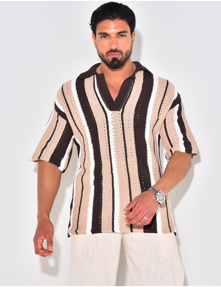 Polo ajouré à rayures