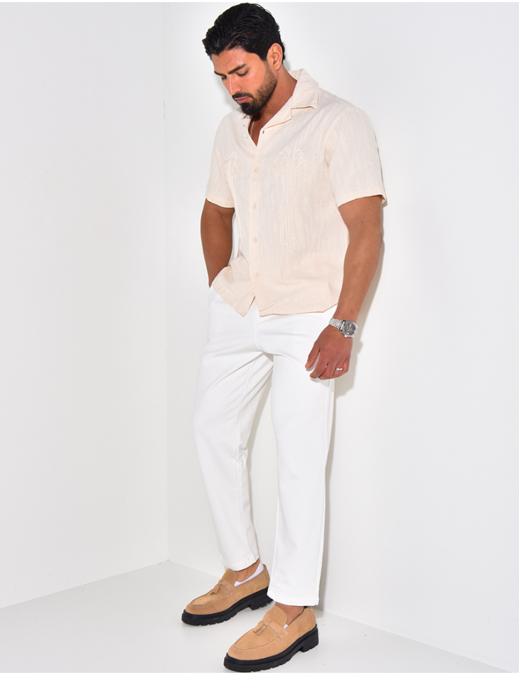 Chemise à motifs brodés en lin Chemise à motifs brodés en lin