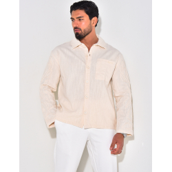 Chemise en lin manches longues à motifs brodés sur les manches Chemise en lin manches longues à motifs brodés sur les manches