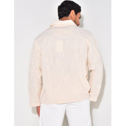 Chemise en lin manches longues à motifs brodés sur les manches Chemise en lin manches longues à motifs brodés sur les manches