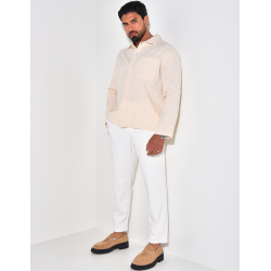 Chemise en lin manches longues à motifs brodés sur les manches Chemise en lin manches longues à motifs brodés sur les manches