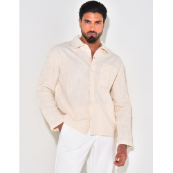 Chemise en lin manches longues à motifs brodés sur les manches Chemise en lin manches longues à motifs brodés sur les manches