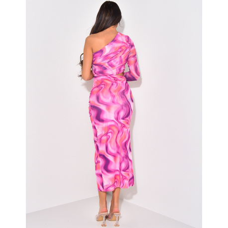 Robe longue asymétrique en mesh à motifs Robe longue asymétrique en mesh à motifs