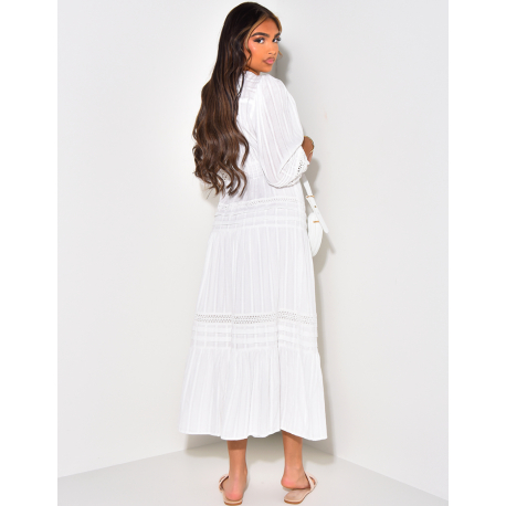 Robe longue en coton brodée à boutonner Robe longue en coton brodée à boutonner
