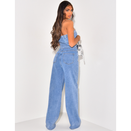 Combinaison bustier en jeans coupe droite