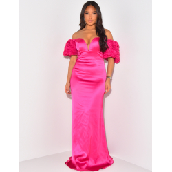 Langes Premium-Kleid mit Blumenärmeln Langes Premium-Kleid mit Blumenärmeln