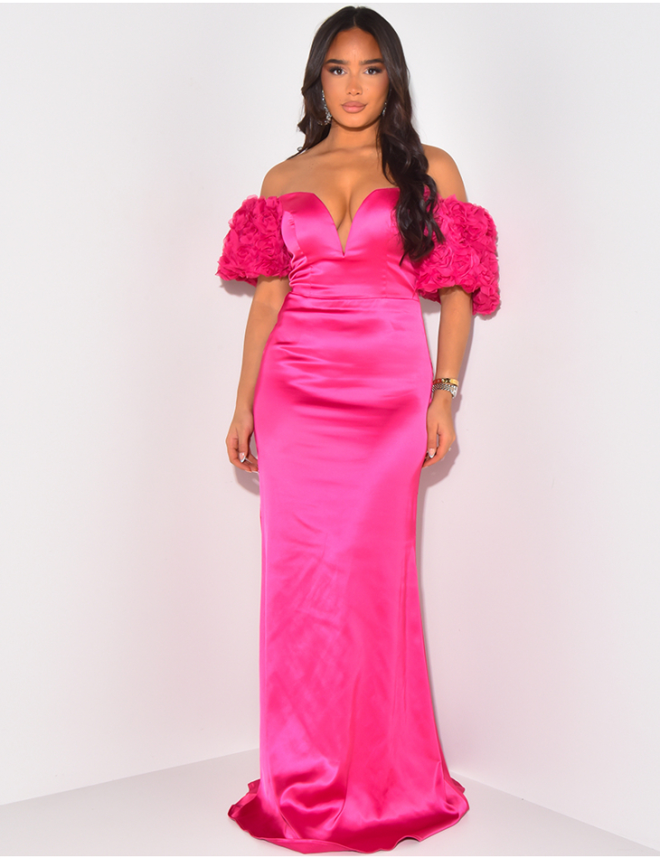 Langes Premium-Kleid mit Blumenärmeln Langes Premium-Kleid mit Blumenärmeln