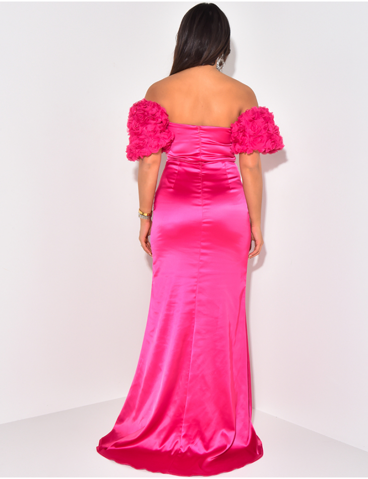 Langes Premium-Kleid mit Blumenärmeln Langes Premium-Kleid mit Blumenärmeln