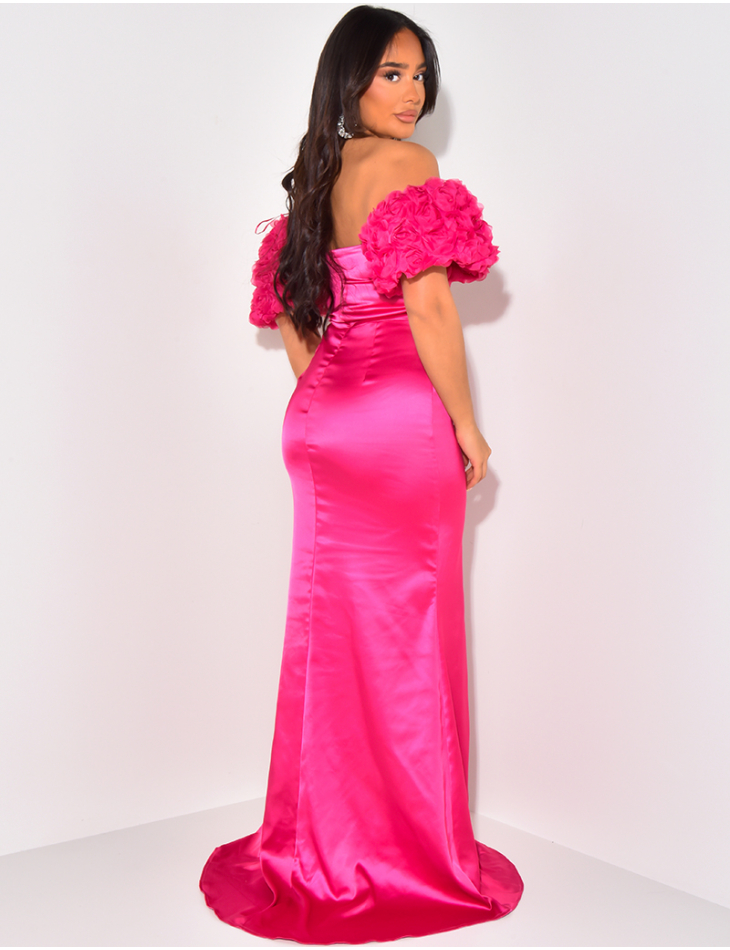 Langes Premium-Kleid mit Blumenärmeln Langes Premium-Kleid mit Blumenärmeln