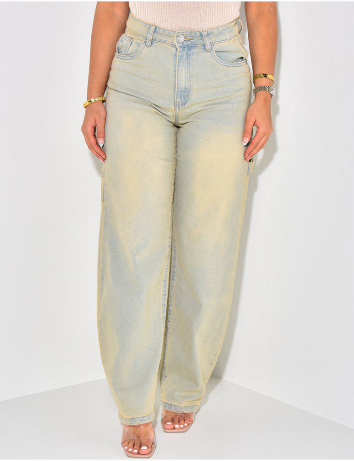 Jeans large à poches délavé vintage  Jeans large à poches délavé vintage
