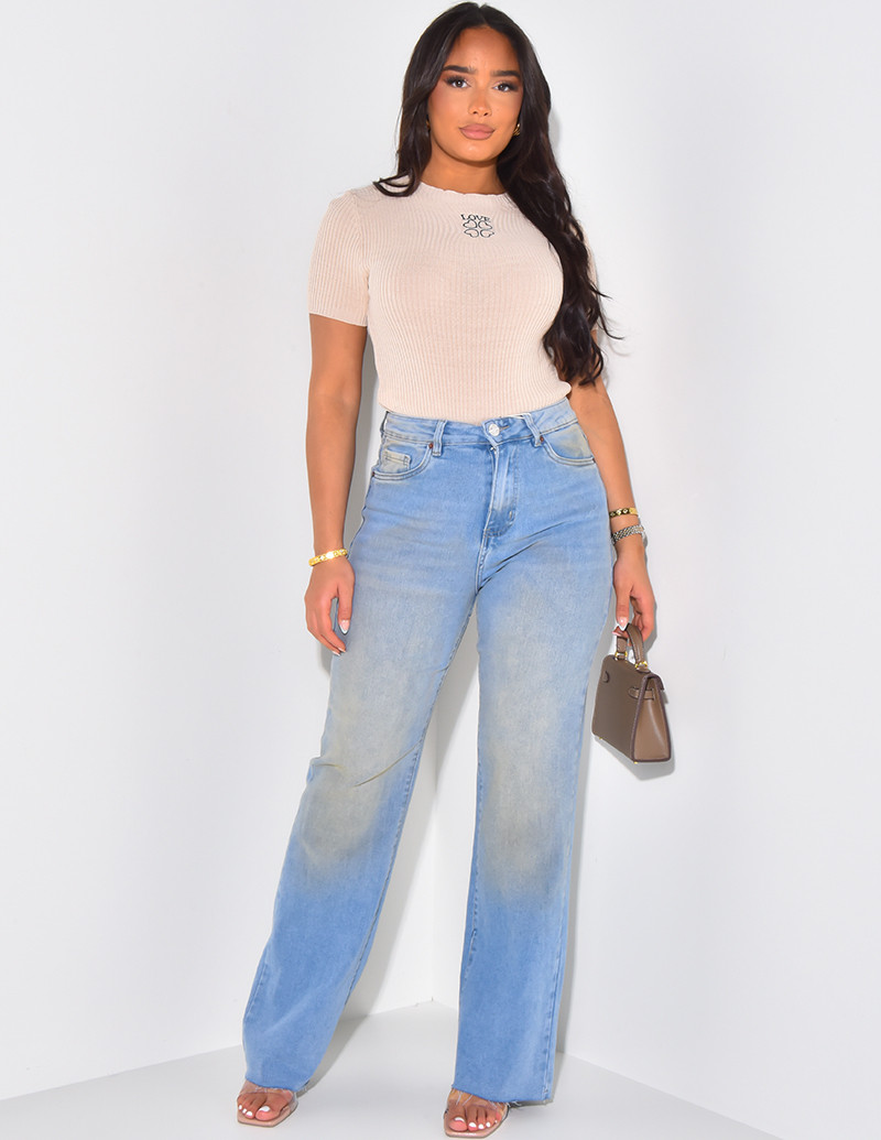 Stretchy straight-leg jeans with vintage wash