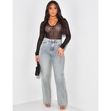 Jeans stretchy coupe droite à délavage vintage