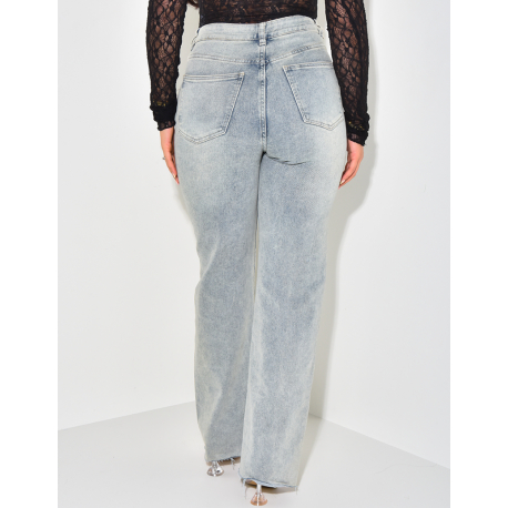 Jeans stretchy coupe droite à délavage vintage