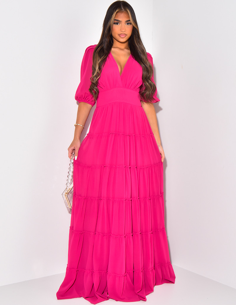 Robe premium longue en voile à volants